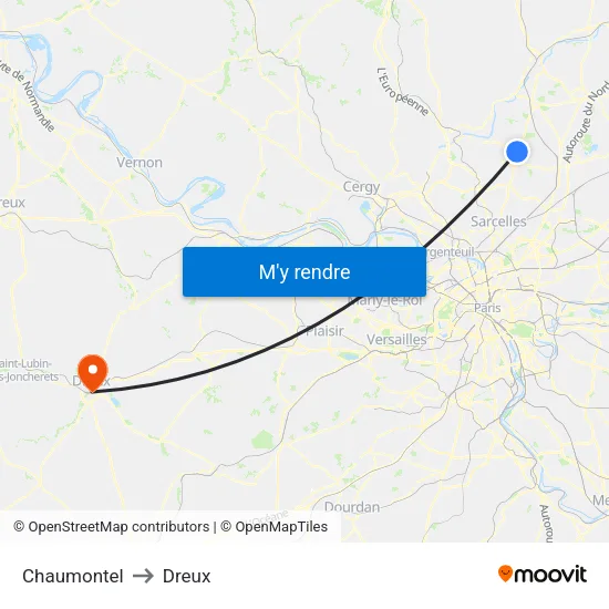 Chaumontel to Dreux map