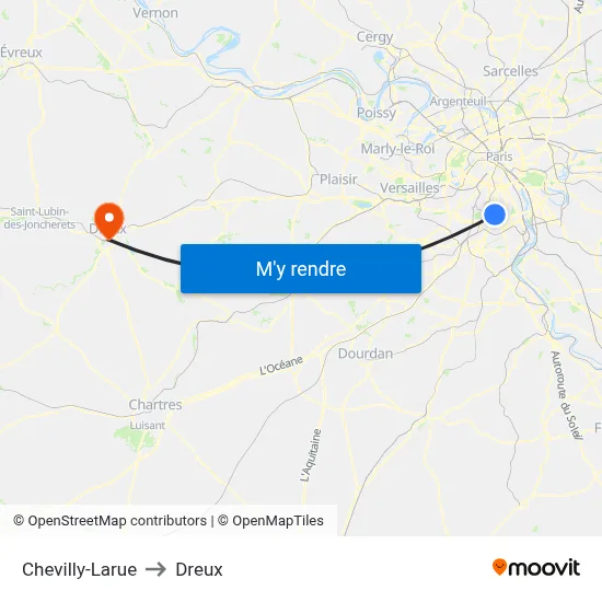Chevilly-Larue to Dreux map