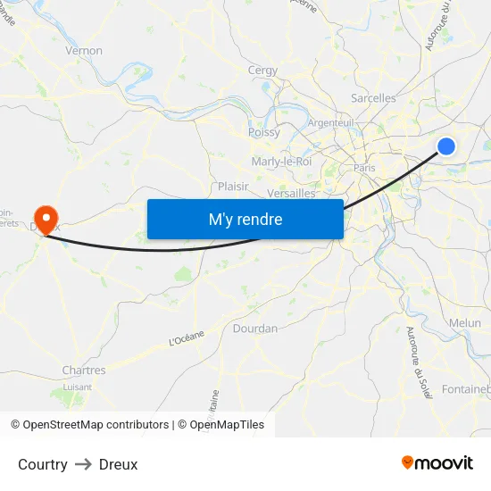 Courtry to Dreux map