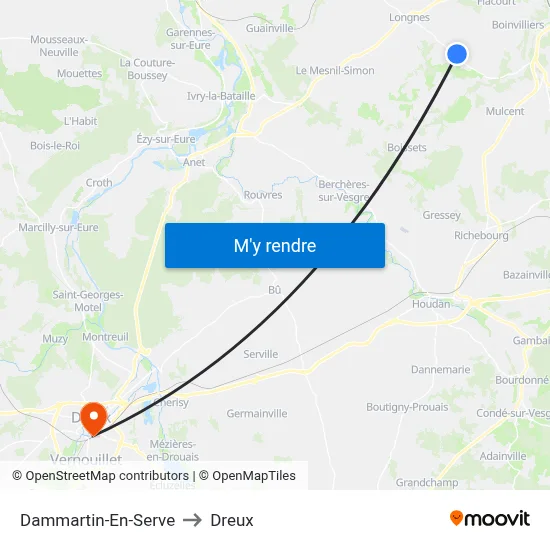 Dammartin-En-Serve to Dreux map