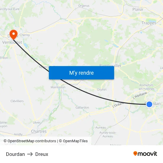 Dourdan to Dreux map