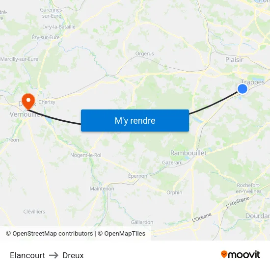 Elancourt to Dreux map