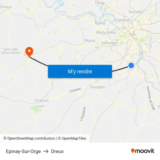 Epinay-Sur-Orge to Dreux map