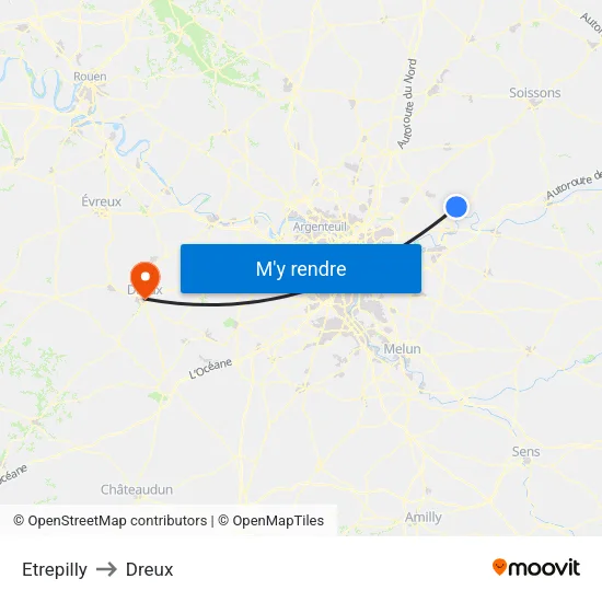 Etrepilly to Dreux map