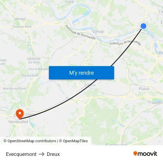 Evecquemont to Dreux map