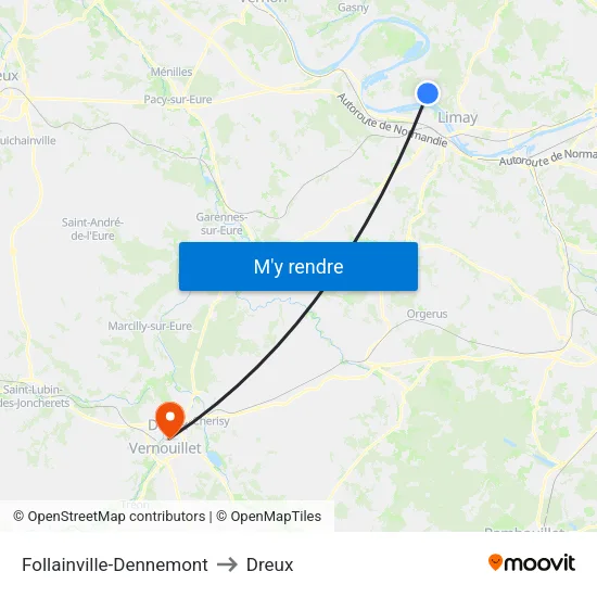 Follainville-Dennemont to Dreux map