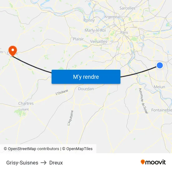 Grisy-Suisnes to Dreux map
