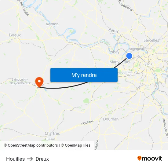 Houilles to Dreux map