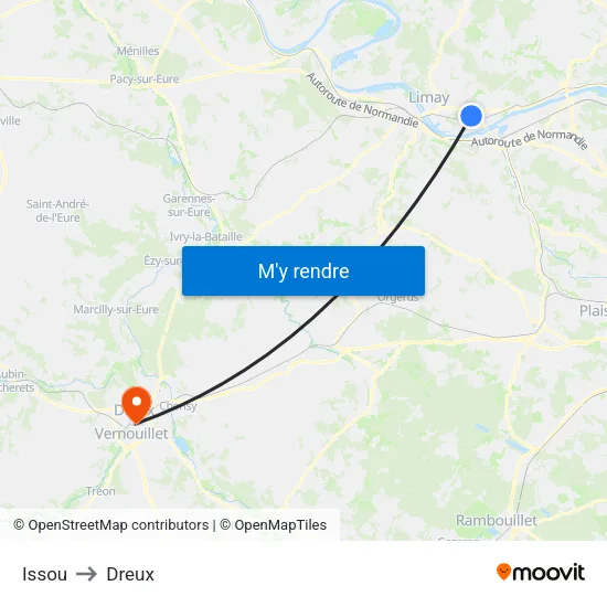 Issou to Dreux map