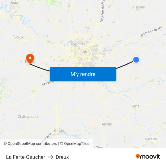 La Ferte-Gaucher to Dreux map