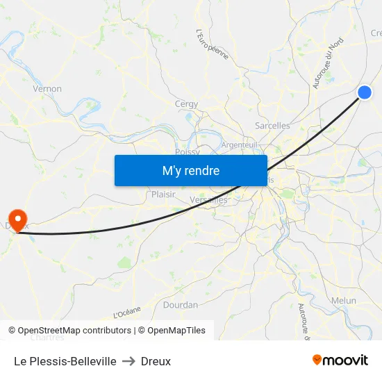 Le Plessis-Belleville to Dreux map