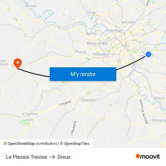 Le Plessis-Trevise to Dreux map