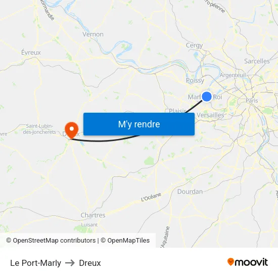 Le Port-Marly to Dreux map