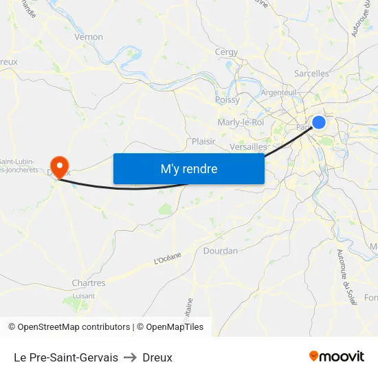 Le Pre-Saint-Gervais to Dreux map
