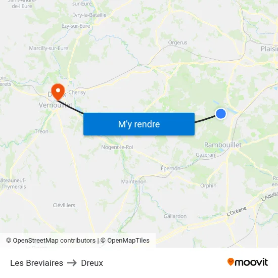 Les Breviaires to Dreux map