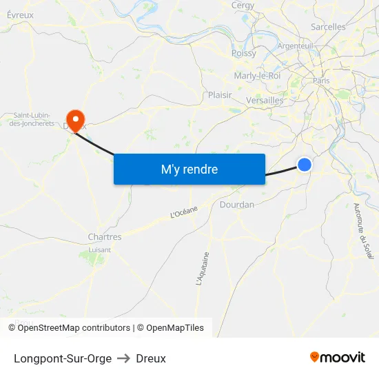 Longpont-Sur-Orge to Dreux map