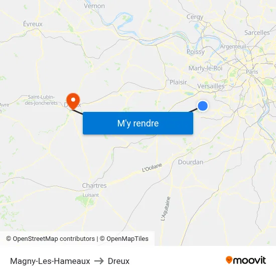 Magny-Les-Hameaux to Dreux map