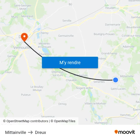 Mittainville to Dreux map