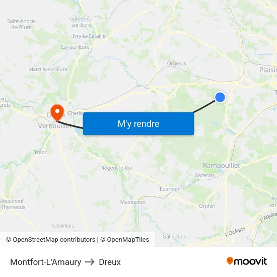 Montfort-L'Amaury to Dreux map