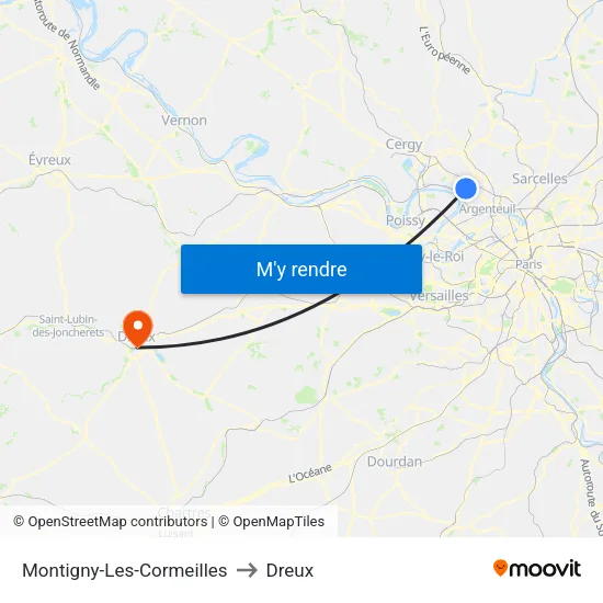 Montigny-Les-Cormeilles to Dreux map