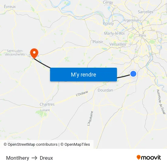 Montlhery to Dreux map