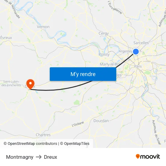 Montmagny to Dreux map