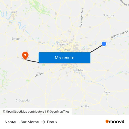 Nanteuil-Sur-Marne to Dreux map