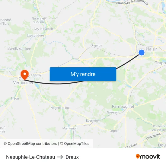 Neauphle-Le-Chateau to Dreux map