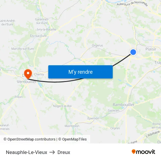 Neauphle-Le-Vieux to Dreux map