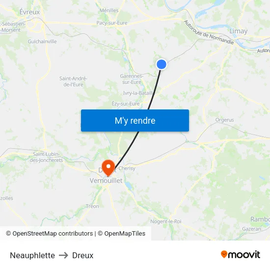 Neauphlette to Dreux map