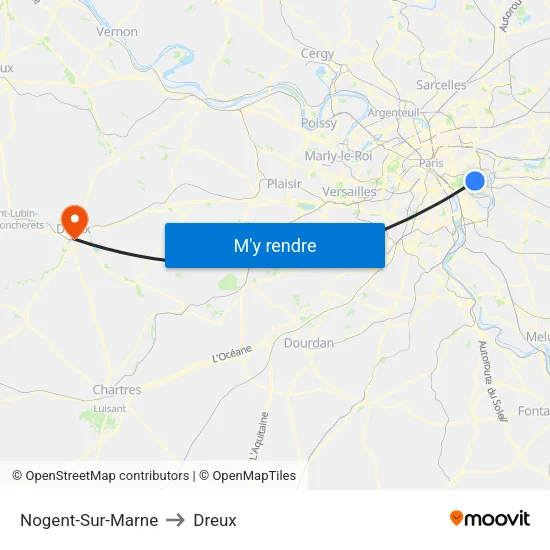 Nogent-Sur-Marne to Dreux map