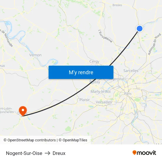 Nogent-Sur-Oise to Dreux map