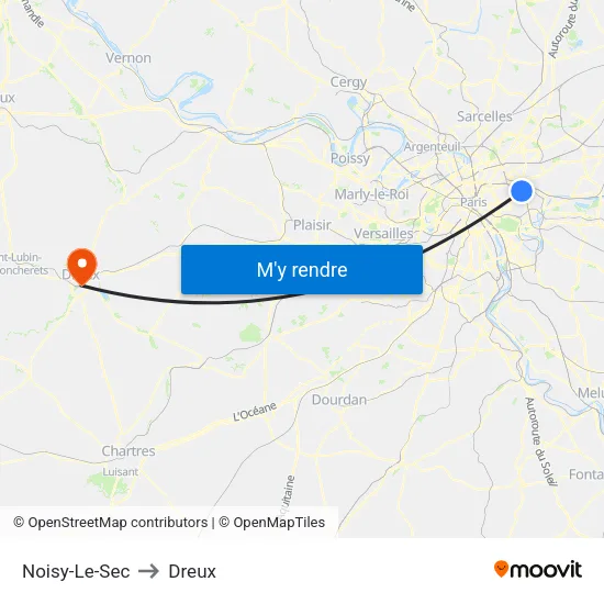 Noisy-Le-Sec to Dreux map