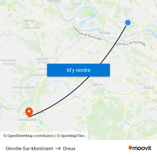 Oinville-Sur-Montcient to Dreux map
