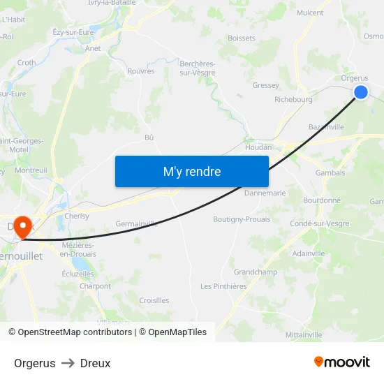 Orgerus to Dreux map