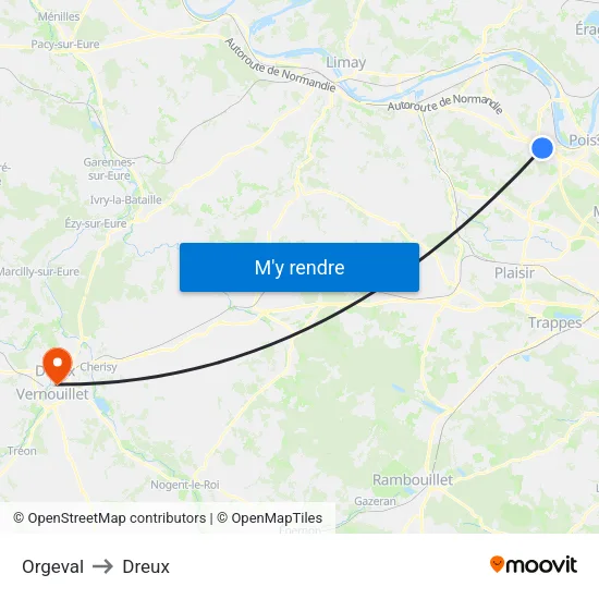 Orgeval to Dreux map