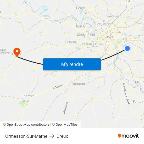 Ormesson-Sur-Marne to Dreux map