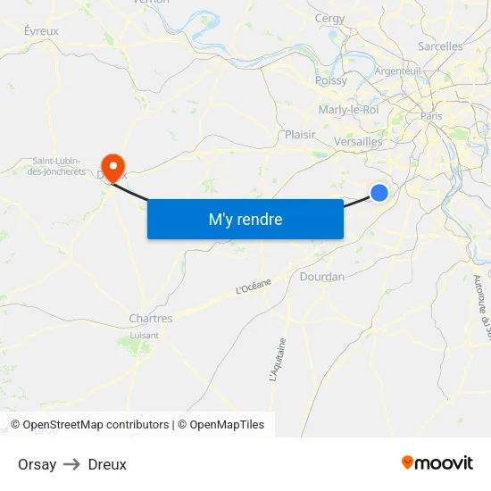 Orsay to Dreux map