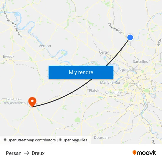Persan to Dreux map