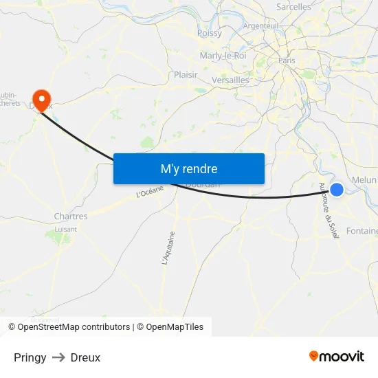 Pringy to Dreux map
