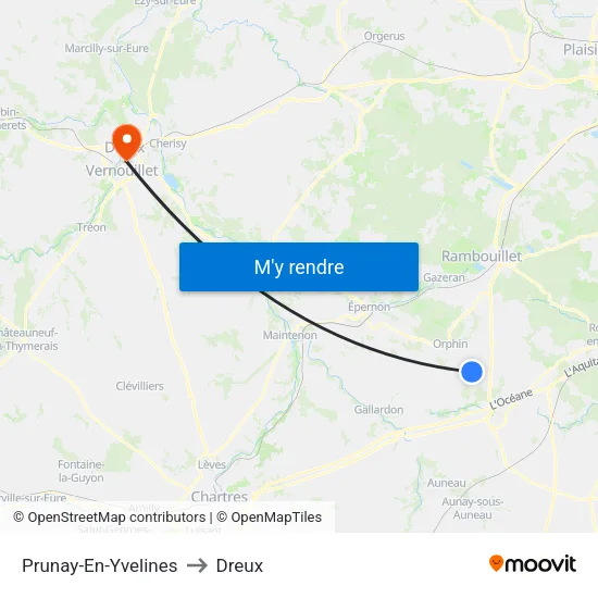 Prunay-En-Yvelines to Dreux map