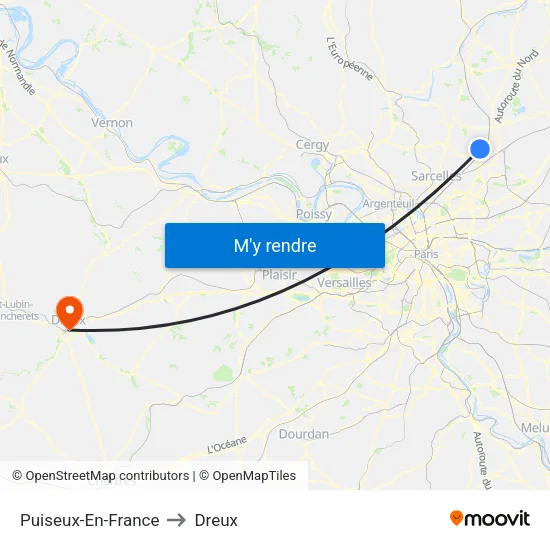 Puiseux-En-France to Dreux map
