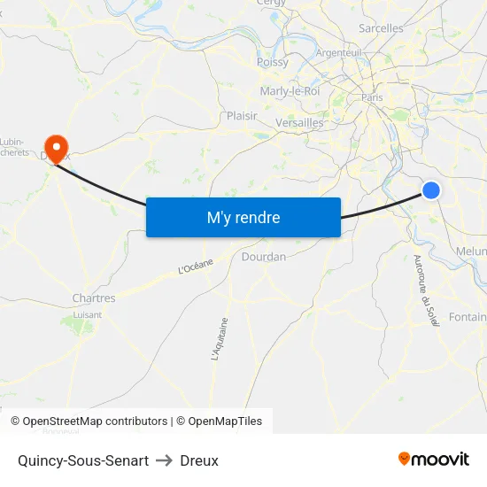 Quincy-Sous-Senart to Dreux map