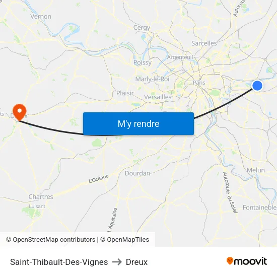 Saint-Thibault-Des-Vignes to Dreux map