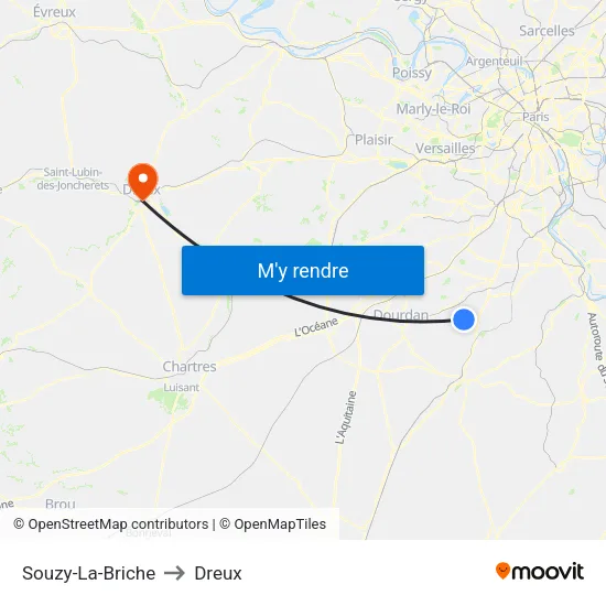 Souzy-La-Briche to Dreux map