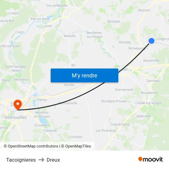 Tacoignieres to Dreux map