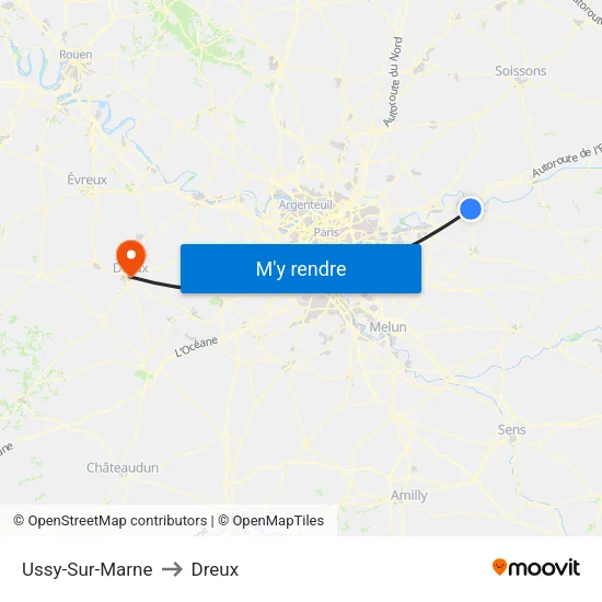 Ussy-Sur-Marne to Dreux map