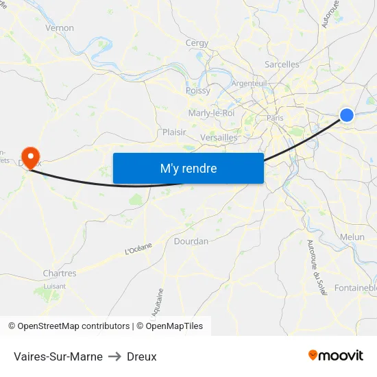 Vaires-Sur-Marne to Dreux map