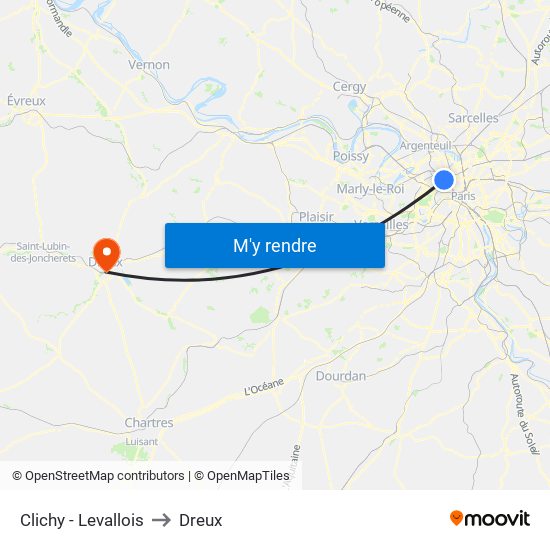 Clichy - Levallois to Dreux map