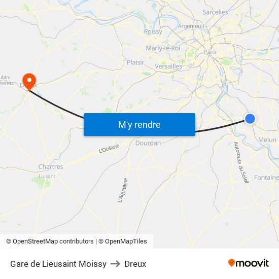 Gare de Lieusaint Moissy to Dreux map